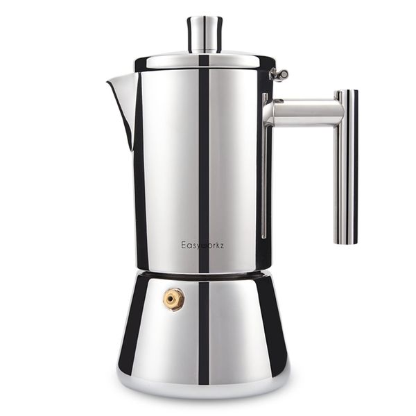 Easyworkz Diego Stovetop Espresso Maker Stainless Steel Italian Coffee Machine Maker 4Cup 6.8 oz Induction Moka Pot