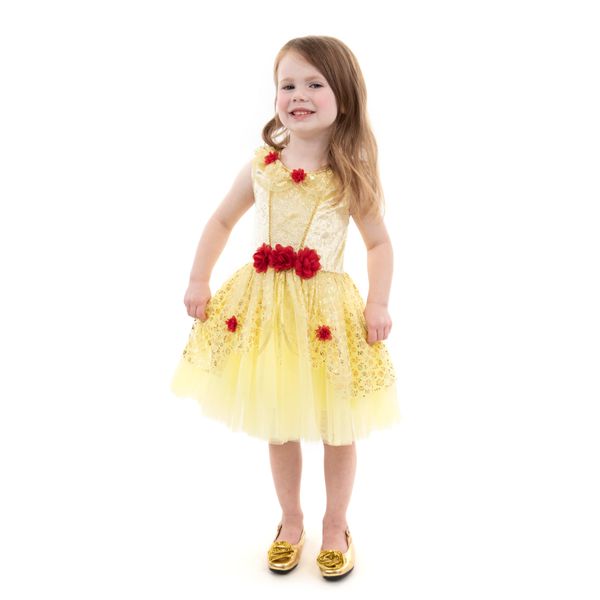 Little Adventures Yellow Beauty Princess Party Dress - Machine Washable Child Pretend Play Costume Outfit with No Glitter (SMALL 1-3 YEARS)