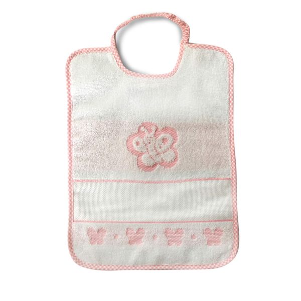 Baby Bib with Elastic Closure – 100% Cotton – Butterfly 31 x 23 cm, pink