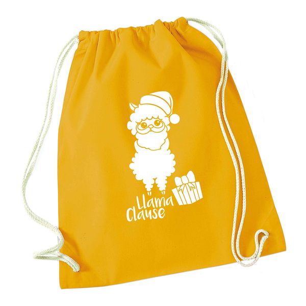 Flox Creative Mustard Drawstring Bag Santa Llama Clause