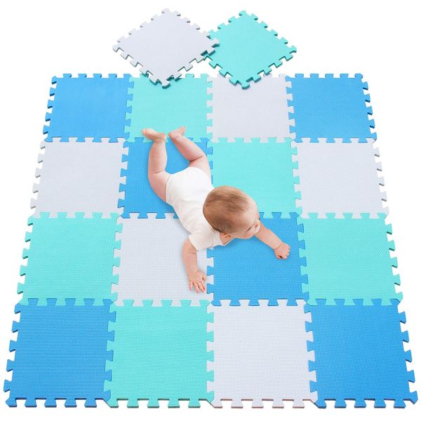 meiqicool Playspot Foam Play Mat for Baby, Grey/Cream,White,Blue and Green 55.9" X 44.9"101107108