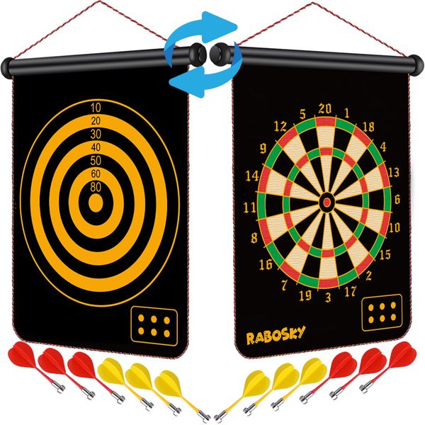 Magnetic Dart Board Game for Kids, Double-Sided Dartboard with 12 Magnet Darts, Cool Toys Gifts for Boys Ages 6 7 8 9 10 11 12 13 14 and Up, Fun Indoor Outdoor Sports Stuff for Teen