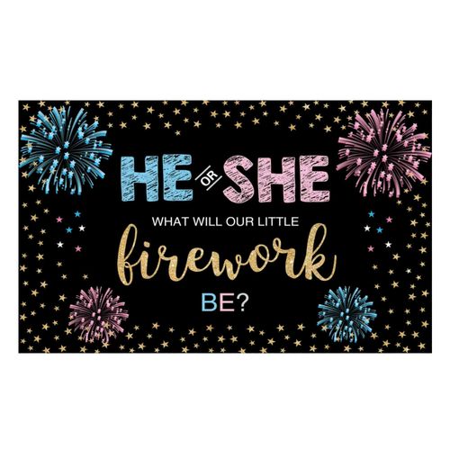 Funnytree Gender Reveal Backdrop He or She Party Fourth of July Blue or Pink Boy or Girl Banner Decoration Stars Photography Background Photobooth Supplies Prop
