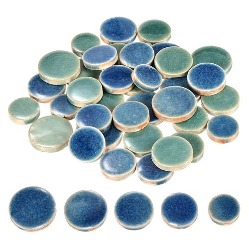 MECCANIXITY 200g Ceramic Mosaic Tiles for Crafts Bulk, Round Ice Crack Blue Green Ceramic Tiles for Mosaic Kits Garden Stepping Stone Cup Mat