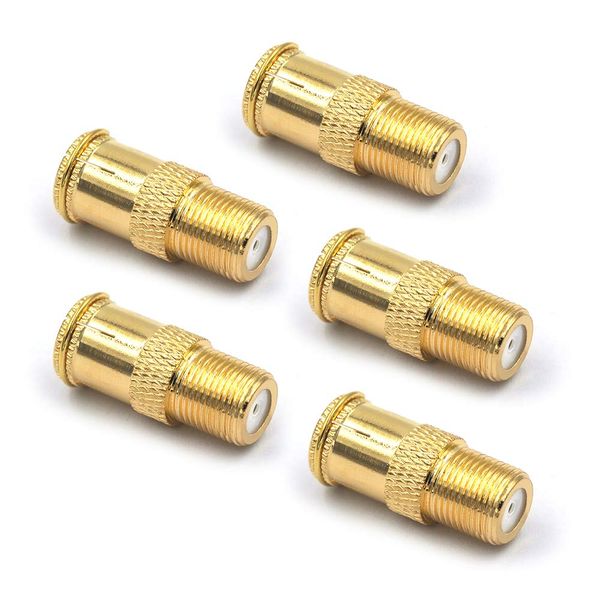 VCE RG6 Coaxial Cable Connector, Quick Push On Male to F Type Female Coax Extender Gold Plated Adapter, 5 Pack