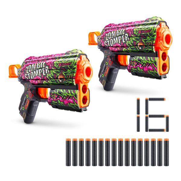 X-Shot Skins Flux - Zombie Stomper (2 Pack + 16 Darts) by ZURU, Easy Reload, Air Pocket Dart Technology, Toy Foam Dart Blaster for Kids, Teens, and Adults, Frustration Free Packaging