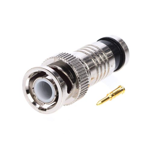 BNC RG59 Male Compression Coax Connector for CCTV Security Camera DVR Systems, All-Metal Construction with Anti-Corrosion Nickel-Plated Finish, 2-Piece Design for Superior RF Integrity – 10 Pack