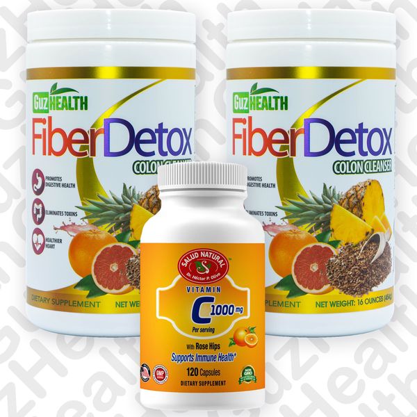 FiberDetox 2X Colon Cleanser 16oz - w/ Serving Spoon + FREE VITAMIN C 120 CAP