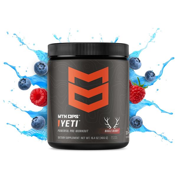 MTN OPS Yeti Monster Pre-Workout Powder Energy Drink, 30-Serving Tub, Bugle Berry
