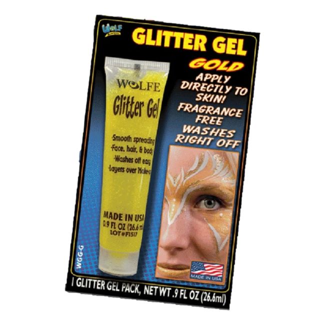 Wolfe Novelties Gold Yellow Glitter Gel Face Paint 0.9 Fl Oz Tube Halloween