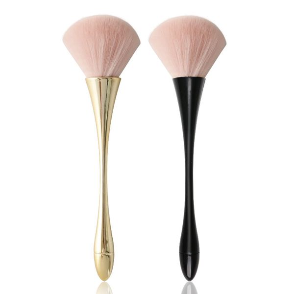 KAAGEE 2Pcs Nail Dust Brush Acrylic Brush Cleaner Nail Brushes for Cleaning Dust Dip Powder Brush Large Makeup Brush Blush Brush Nail Clean Up Brush Manicure Brush Nail Art Tools (Gold+Black)