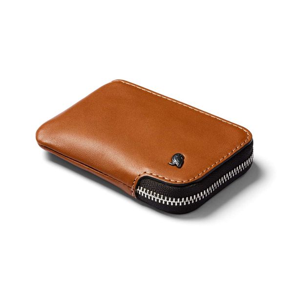 Bellroy Card Pocket (Small Leather Zipper Card Holder Wallet, Holds 4-15 Cards, Contains Internal Coin Pouch, Folded Note Storage) - Caramel