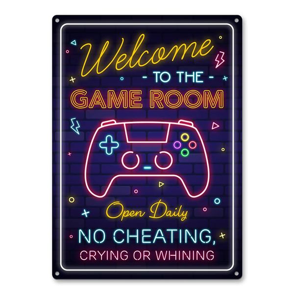 Gaming Room Metal Sign - Gamer Wall Decor For Boys Room, Bedroom Gamers Aluminum Rust Free 9" X 11", Pre-Drilled Holes, Weather Resistant