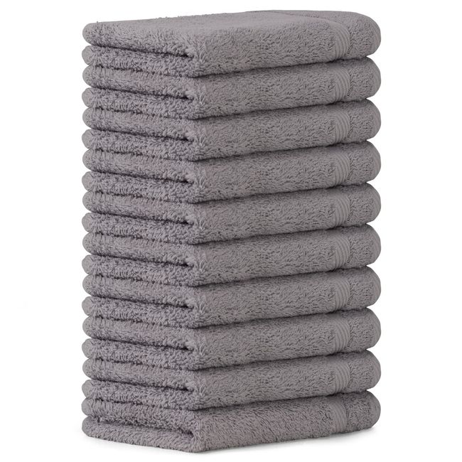 Luckytowel 10er Set Gästehandtücher 30x50 cm 100% Baumwolle, 600g/m² Oeko-Tex Gästetuch-Set 10er Pack Grau