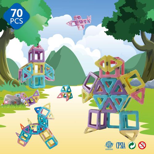 MAGBLOCK 70 Pieces Magnetic Blocks, Magnetic Toys, Building Blocks, 3D, Educational Toys, Elementary School Students, Boys, Girls, Children, Kindergarten, Present, Birthday, Christmas, Present