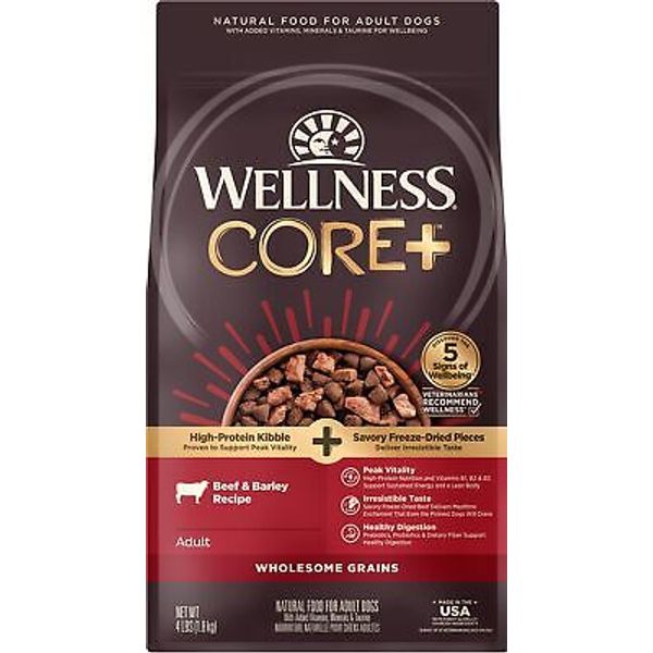 CORE+ (Formerly RawRev) Grained Dry Dog Food, Beef & Barley Recipe, 4 Pound Bag