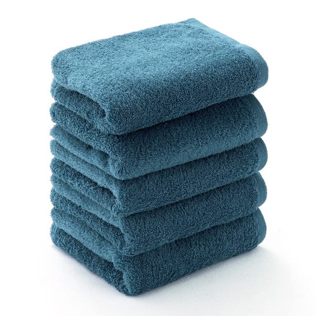 Towel Factory Lab Soft Absorbent Face Towel Set of 5 [Airy] Cerulean Blue Light Thin Petite Plat Towel 002 Approx. 13.4 x 31.5 inches (34 x 80 cm)