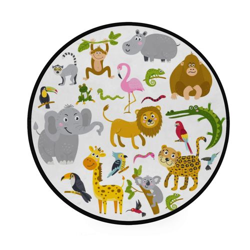 Vantaso Kids Round Nursery Area Rug Tropical Animals 4 Ft Non Skid for Children's Bedroom Playing Room