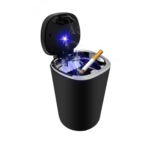 ZNDAW Car Ashtray with Lid, Smell Proof Detachable Ash Tray with LED Blue Light, Portable Mini Trash Can for car Cup Holder, Waterproof Stainless Steel Ashtray for Car Home Office