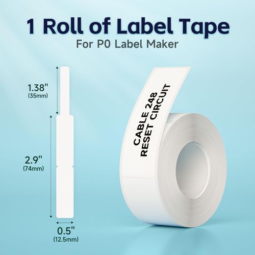 Thermal Cable Labels DETONGER 1/2 Width Compatible Tape Refills Label Stickers Film Coatedfor Label Maker Tapes Home Office School Business Use Sticky Liquid-Proof 0.5" x 4.3"-65 Labels White Cable
