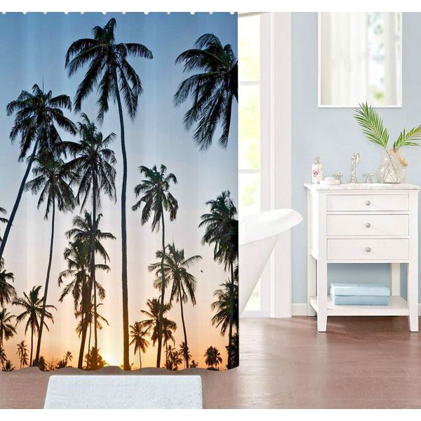 Palm Trees At Sunset Fabric Shower Curtain