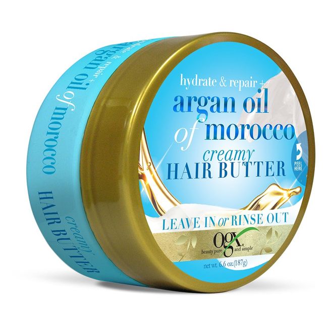 OGX Hydrate & Repair + Argan Oil of Morocco Creamy Hair Butter, Deep Moisturizing Leave-In or Rinse Treatment for Dry Hair, Paraben-Free, Sulfated-Surfactant Free, 6.6 oz