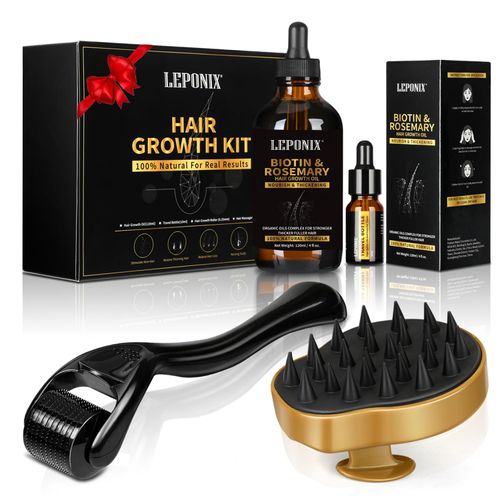 Rosemary Oil Hair, 120 ml Rosemary Oil for Hair, Rosemary Oil with Scalp Massage Brush and Dermaroller, Hair Growth Oil for Dry Damaged Hair, Women Men