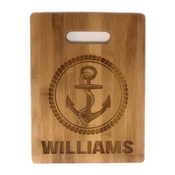 ANCHOR Nautical Bamboo Cutting Board Personalized Engraved Beach House CUSTOM