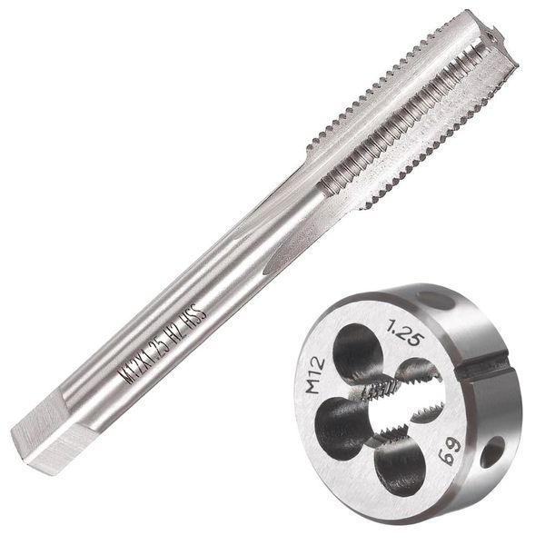 Saipor M12 X 1.25 Metric Tap and Die Set M12 X 1.25mm HSS Straight Fluted Machine Thread Right Hand Screw Tap and Round Threading Die