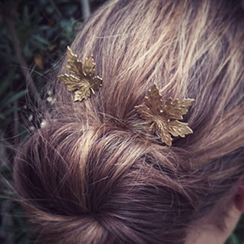 Aneneiceera Boho Maple Leaf Hair Clip Vintage Gold Maple Leaf Hairpin Retro Hair Clip Bridal Hair Bobby Pins Wear Hair Clips Wedding Hair Accessories for Women and Girls 2 Pieces (Leaf C)