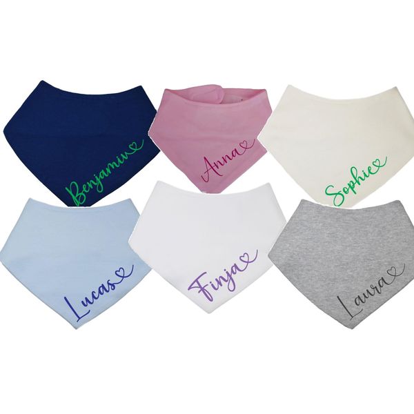 Halstuch Baby Kinder mit Namen in Herzschrift bestickt Sabbertuch Latz Dreieckstuch Geschenk Geburt Geburtstag Taufe Junge Mädchen unisex (rosa)