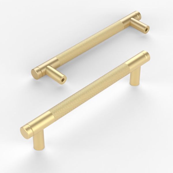 Amerdeco 10 Pack Brushed Gold Knurled Cabinet Pulls 128mm Hole Center to Center Kitchen Cabinet Handles for Drawer Dresser, Cupboard and Wardrobe UK0040