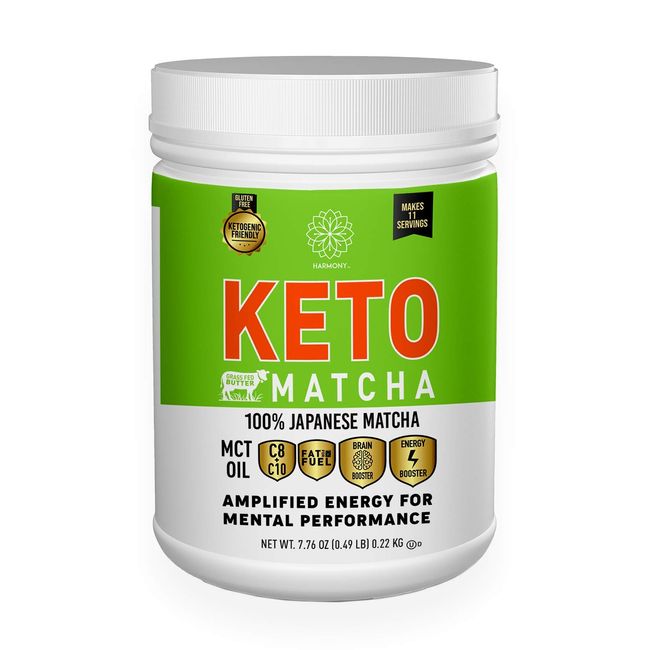 Harmony, Keto Matcha, Pure Japanese Matcha to Amplify Energy and Mental Performance, Instant Drink Mix Packet, 68mg of Caffeine per Serving, 7.76 OZ Tub, 9 Servings