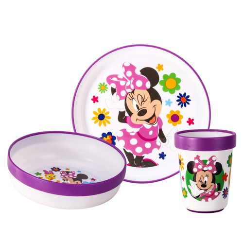 Minnie Mouse 3pcs Reusable Bicolor Premium Kids Dinner Tableware Set Plate, Bowl & Tumbler, BPA Free