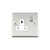 A5 Wall Socket Single 1 Gang - Satin Matt Chrome Classic - White Insert - Metal Rocker Switch