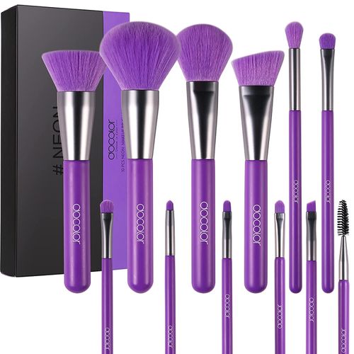 Docolor Pennelli per trucco 10 pezzi Kabuki sintetico Premium viola neon professionale per fondotinta in polvere Blush ombretto minerale (viola nobile)