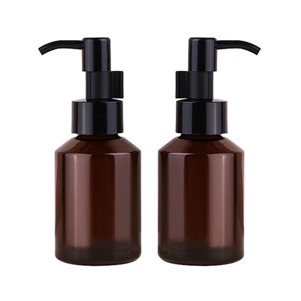 Happyupcity 2Pcs 60ml/2oz Empty Dark Brown Glass Lotion Pump Bottles with Black Pump Top Refillable Essential Oils Dispenser Sample Vials Travel Cosmetic Container for Essence Cream