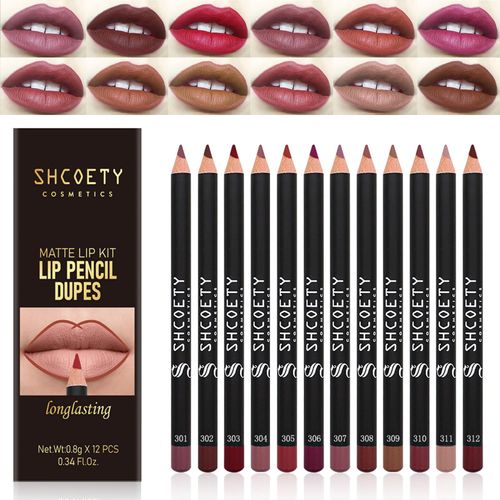 Mrettick Set di 12 matite opache per labbra, crema Glide Lip Liner naturale per labbra, set di rossetti morbidi, idratanti, di lunga durata, non aderenti