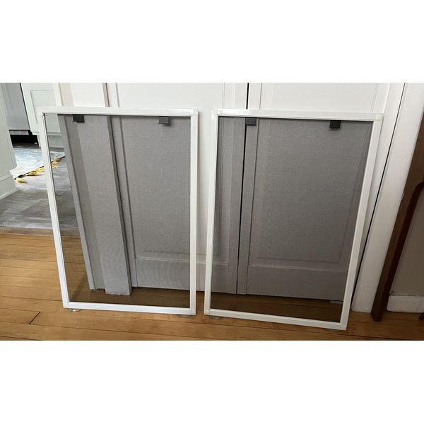 2 Brand New Assembled replacement white metal frame window screens 24 H x 16 W