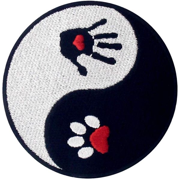 ZEGIN Dog And Human Ying Yang Patch Embroidered Applique Badge Iron On Sew On Emblem