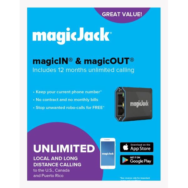 magicJack, New 2023 VOIP Phone Adapter, Portable Home and On-The-Go Digital Service. Unlimited Calls to US and Canada. NO Monthly Bill | Featuring magicIN™ & magicOUT™ Service
