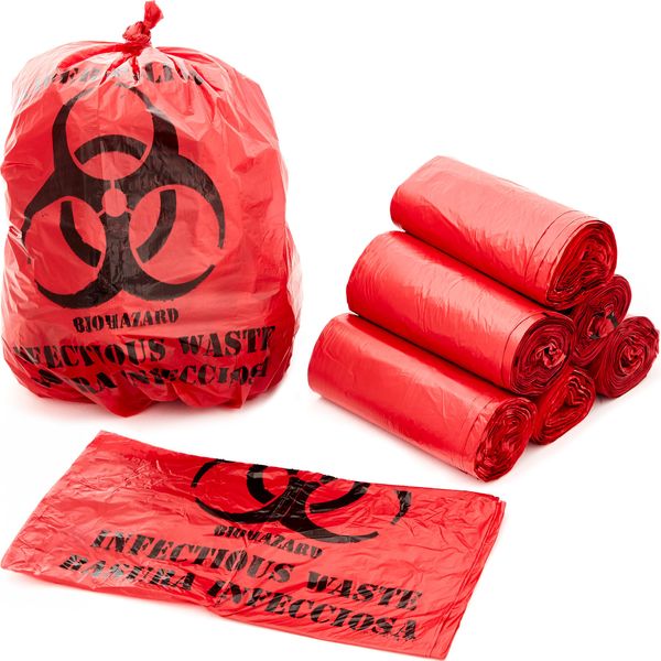 Mop Mob No Leak, Hospital Grade Biohazard Waste Bags 100 Pk. 10 Gallon, 24" Red Trash Liner With Hazard Symbol For Infectious Waste Disposal