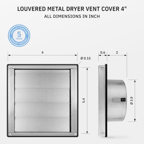 calimaero® VKE 4" Inch Dryer Vent Cover Outdoor Stainless Steel Grille Dryer Vent Exterior Wall Vent Moving Flaps Fits only with Metal Ducts