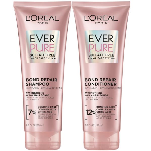 L'Oreal Paris Bond Repair Shampoo and Conditioner Set, Strengthens and Repairs Weak Hair Bonds, Sulfate Free & Vegan, EverPure, 1 Hair Care Kit (Packaging May Vary)