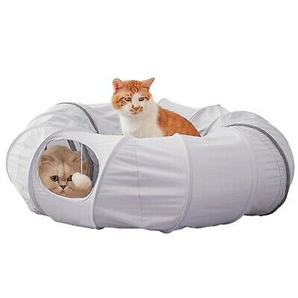 2 in 1 Collapsible Cat Tunnel Pet Bed Indoor Playground Toys for Small Medium