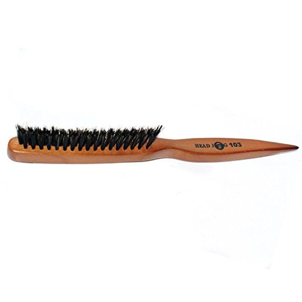 Head Jog 103 Wooden Boar & Nylon Bristle Teasing Brush. Professional Backcombing Brush For Creating Volume, Parting & Slick Back Hairstyles. Bristle Brush With Sectioning Tail For All Hair Types.