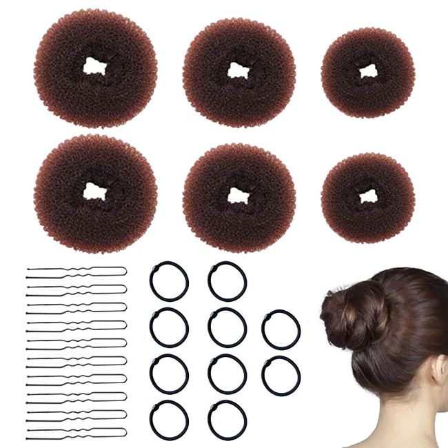 6 Stück Donut Hair Bun Set,Haar Donut Brötchen,Donut Chignon,Mit 10pcs U-Clip und 10pcs Kopfseil,Perfekt für Mädchen,Gestylt und für langes Haar und kurzes Haar geeignet,26PCS