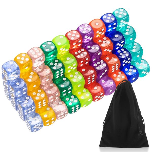 100 Pcs Game Dice Set, Mulitcolor 6 Sided Dice Set, 14 mm Rounded Edges Game Dice Bulk Set for Tenzi, Farkle, Yahtzee, Bunco, Dice Game, Math Game Party Favor, Teaching Math, with 1 x Storage Bag