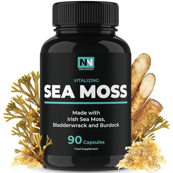 Nobi Nutrition Rishi Sea Moss Capsules Rishi Burdock Root 300mg Bladderwrack Powder 500mg 45-day supply 1300mg complex iodine Provides 90 vegetables 3423