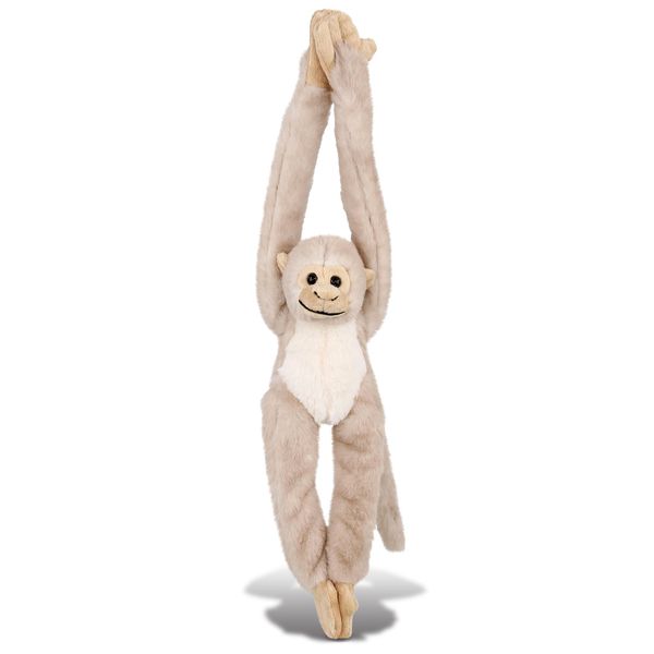 DolliBu Plush Hanging Squirrel Monkey Stuffed Animal - Soft Huggable White Long Arms Monkey, Adorable Zoo Plush Toy, Cute Jungle Cuddle Gift for Kids & Adults - 21"